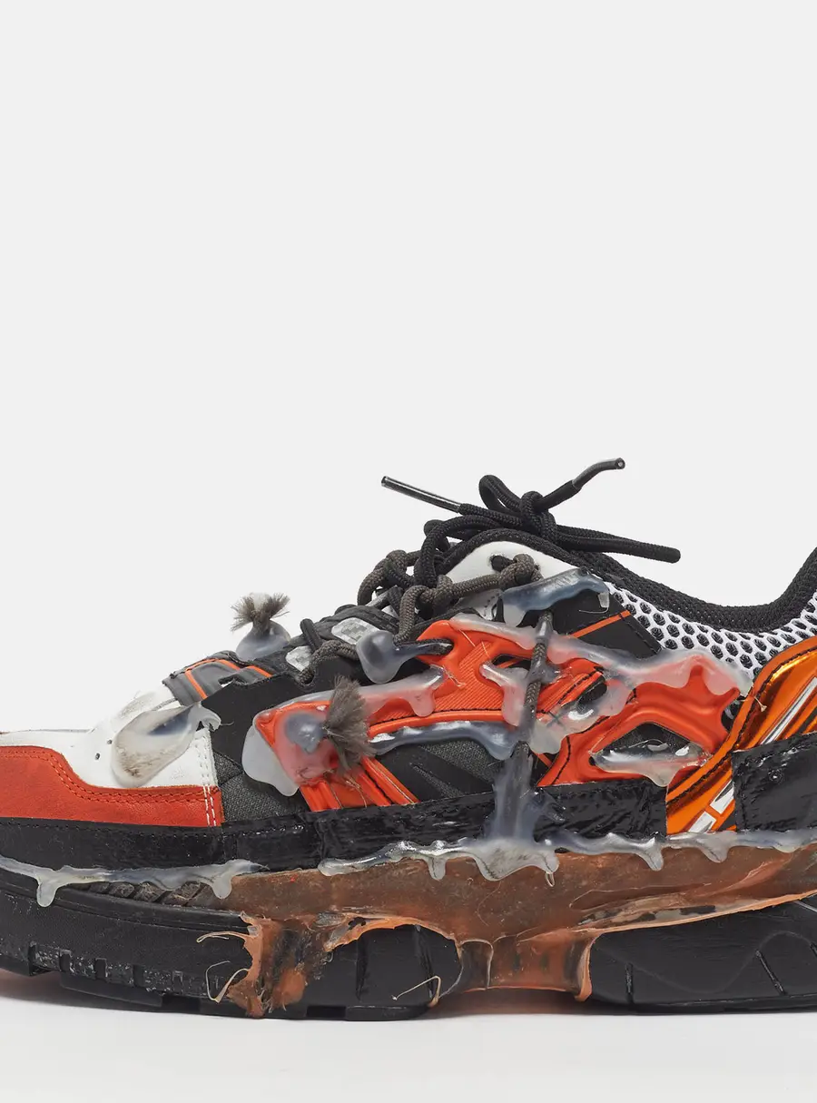 Maison Martin Margiela Fusion Size 41 White/Orange Leather and Mesh Low Top Sneakers