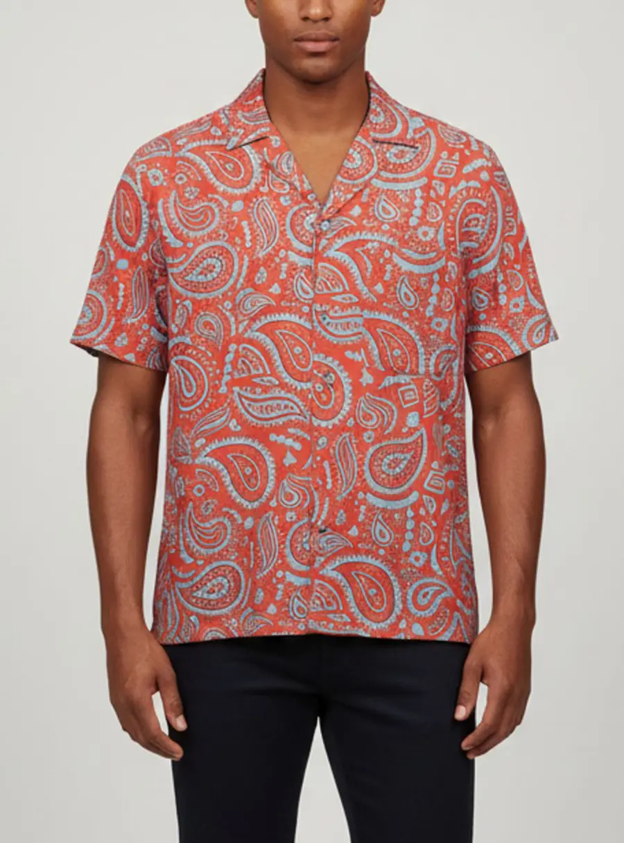 Marcelo Burlon Red Paisley Print Lawn Hawaii Shirt M