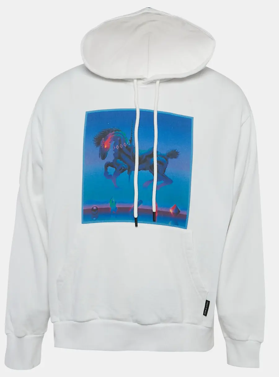 Marcelo Burlon White Printed Cotton Knit Hooded Sweatshirt S
