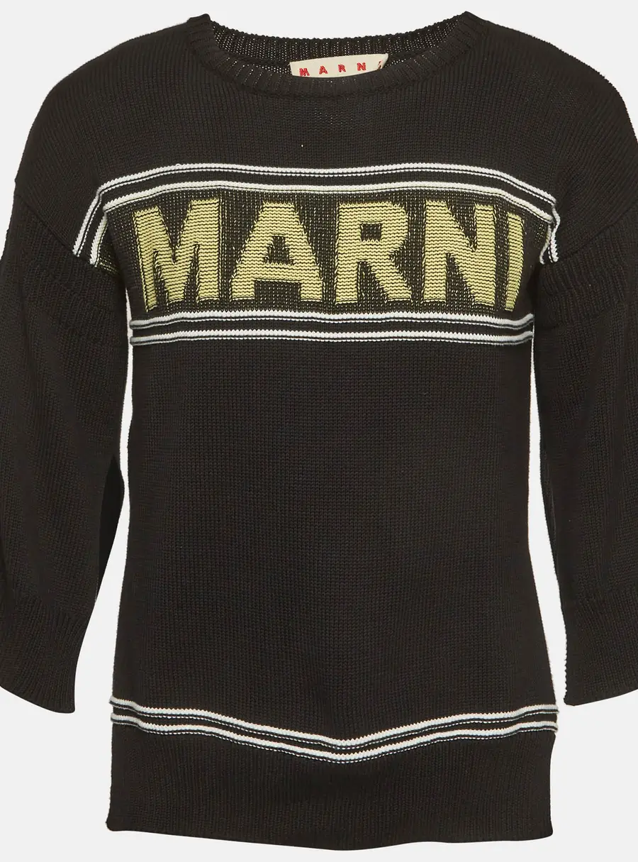 Marni Black Knit Logo Intarsia Jumper M