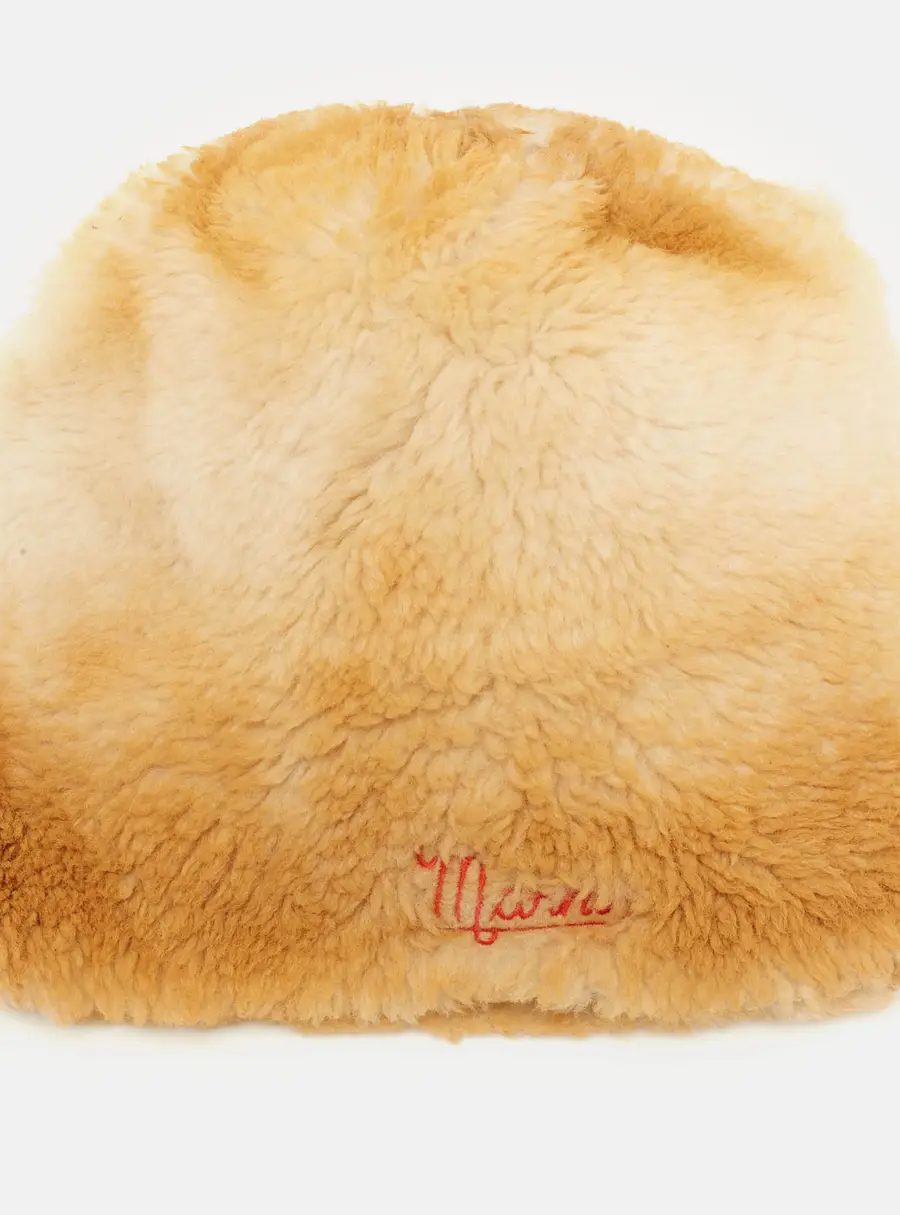 Marni Beige Logo Embroidered Shearling Beanie S