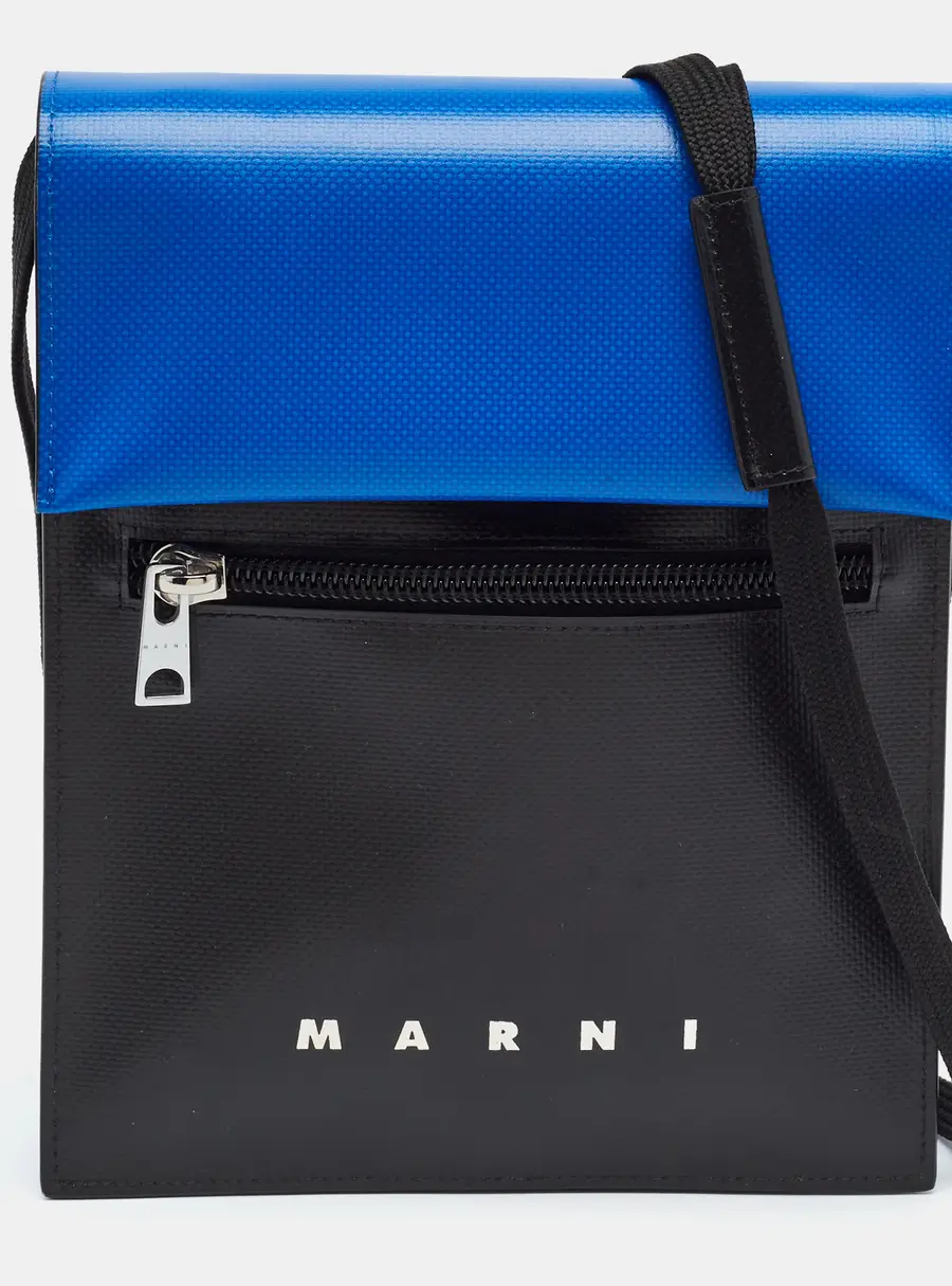 Marni Tribeca Blue/Black Coated Fabric Crossbody Bag