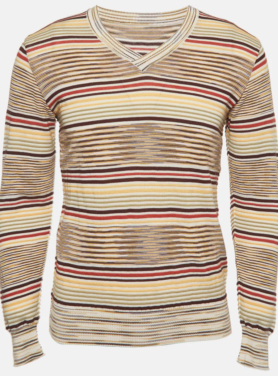 Missoni Sport Multicolor Striped Rib Knit V-Neck Sweater M