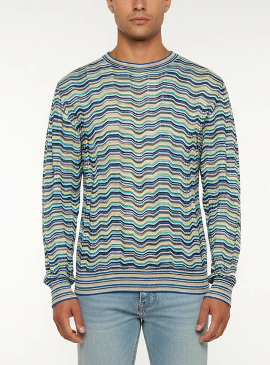 Missoni Sport Vintage Chevron Wave Knit Crewneck Sweater L