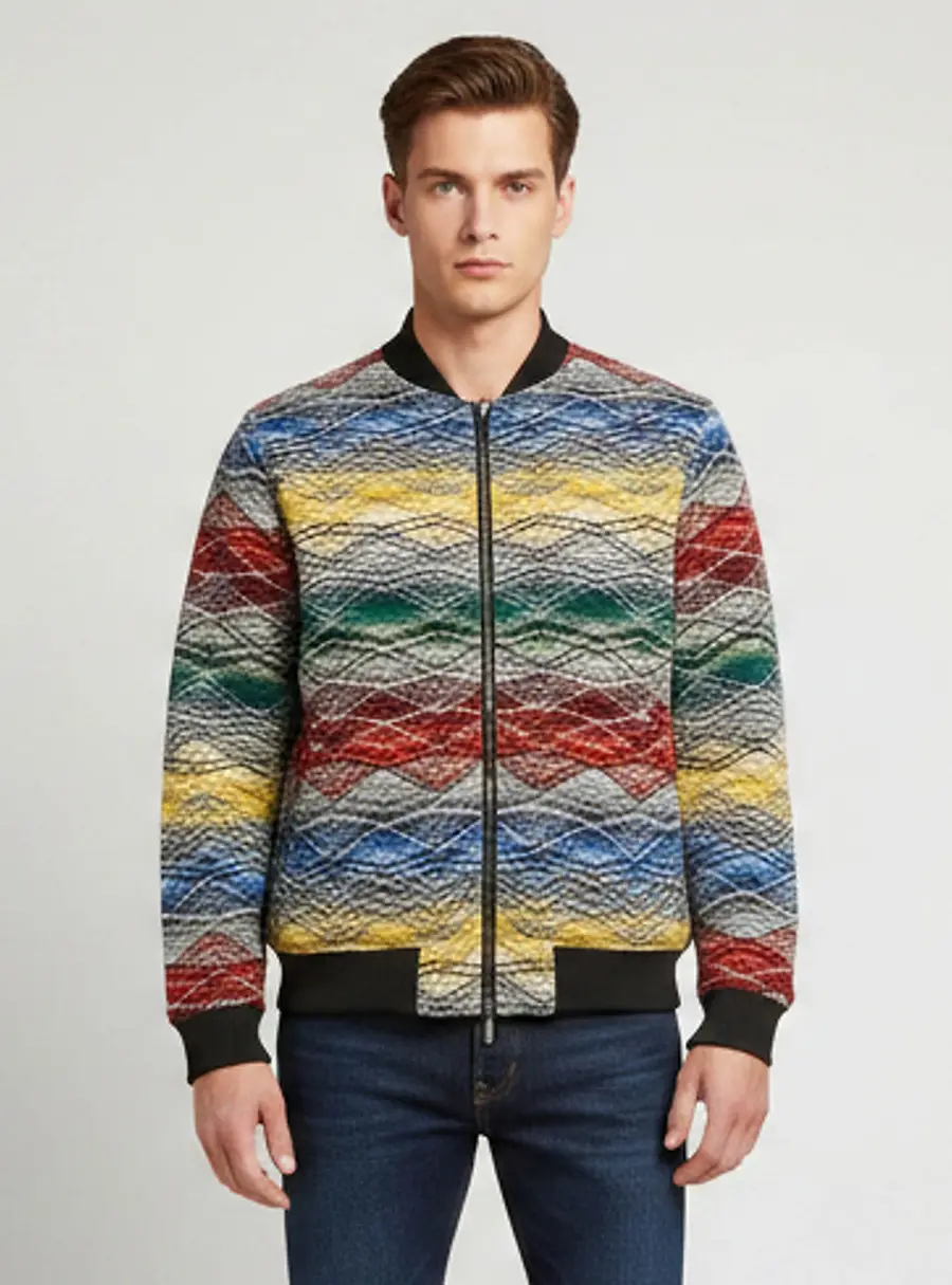 Missoni Sport Multicolor Knit Zip Up Reversible Bomber Jacket L