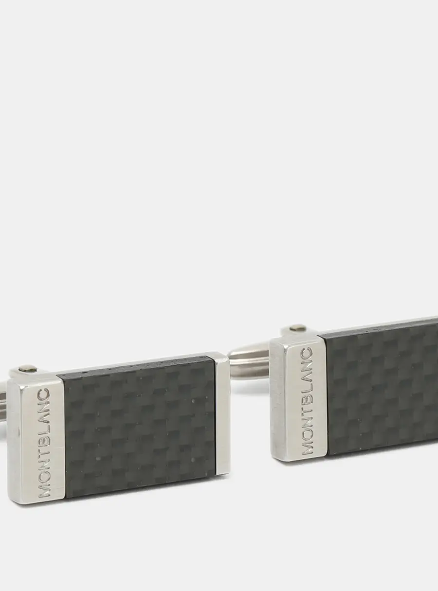 Montblanc Carbon Fiber Silver Tone Rectangular Cufflinks