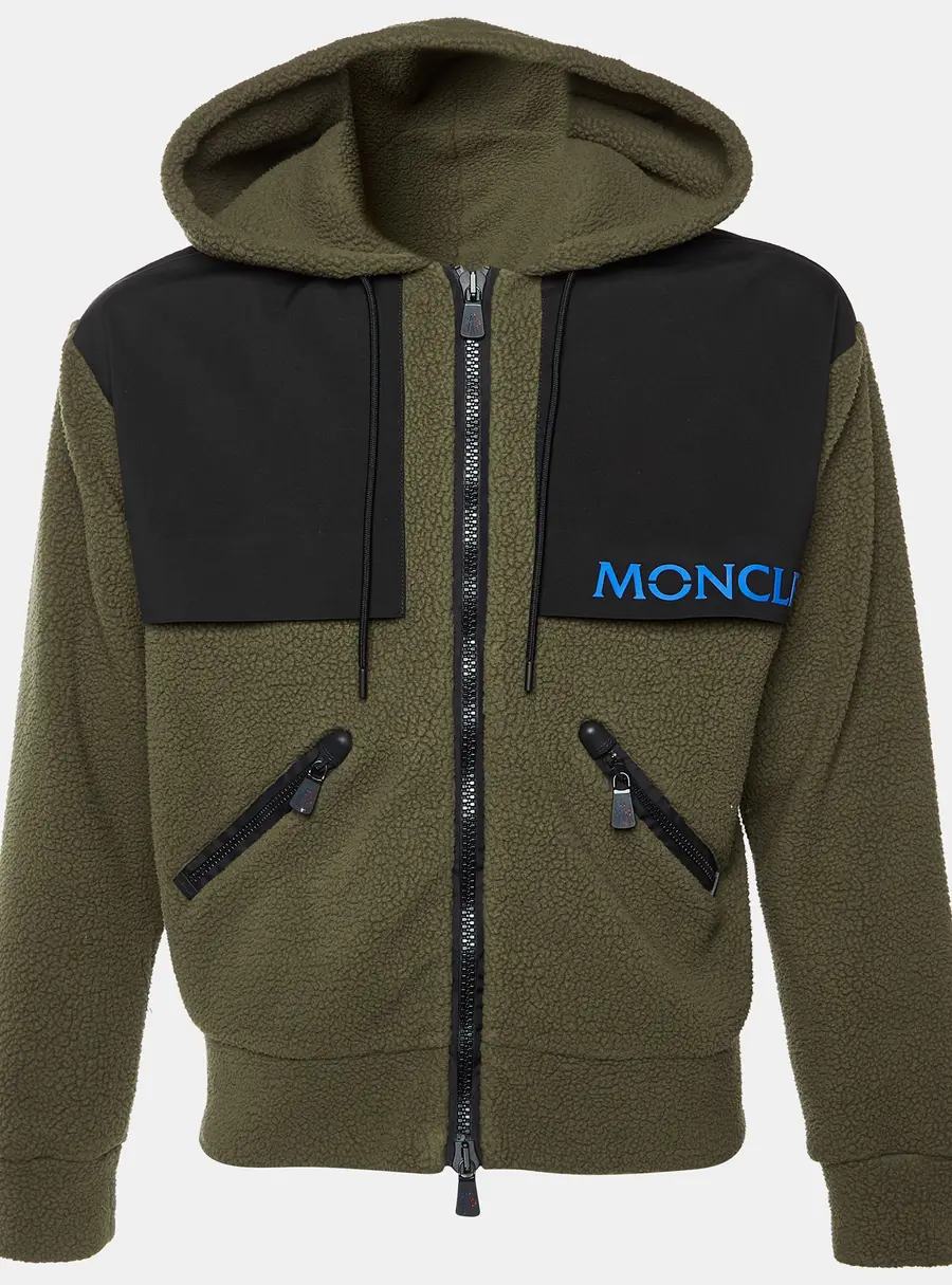 Moncler Grenoble Olive Green Fleece Zip Up Jacket S
