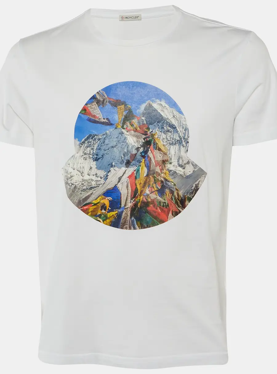 Moncler White Tibetan Flags Print Cotton Crew Neck T-Shirt L