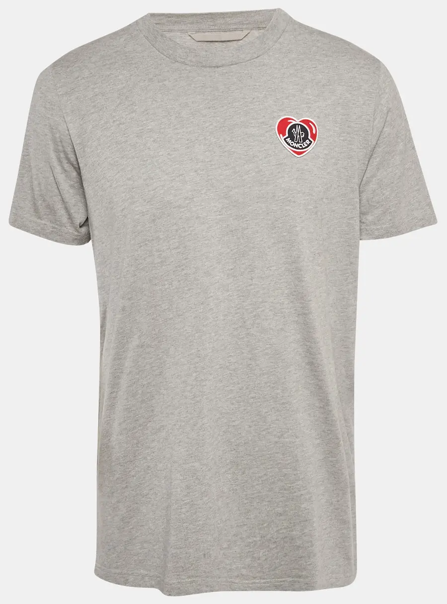 Moncler Grey Logo Applique Jersey T-Shirt L