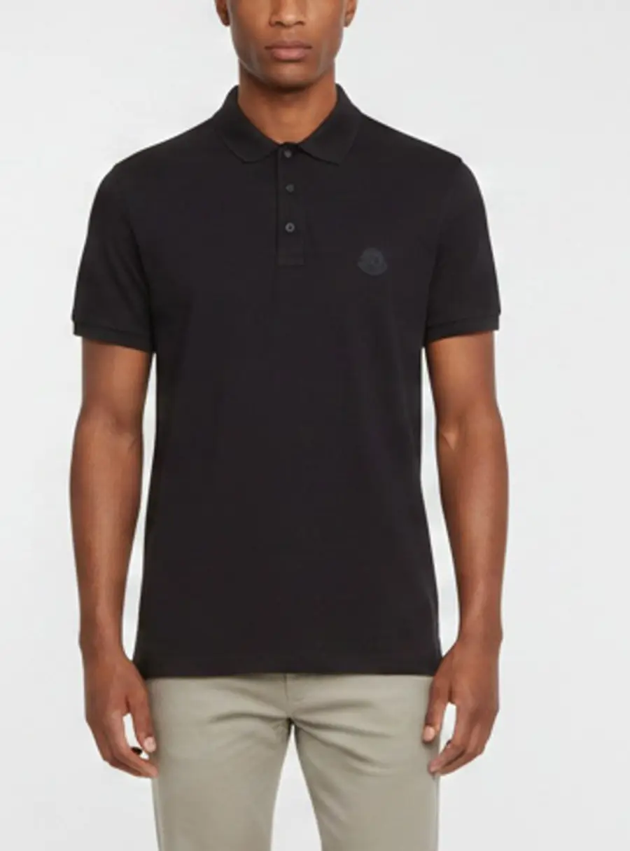 Moncler Black Pique Cotton Short Sleeve Polo T-Shirt L