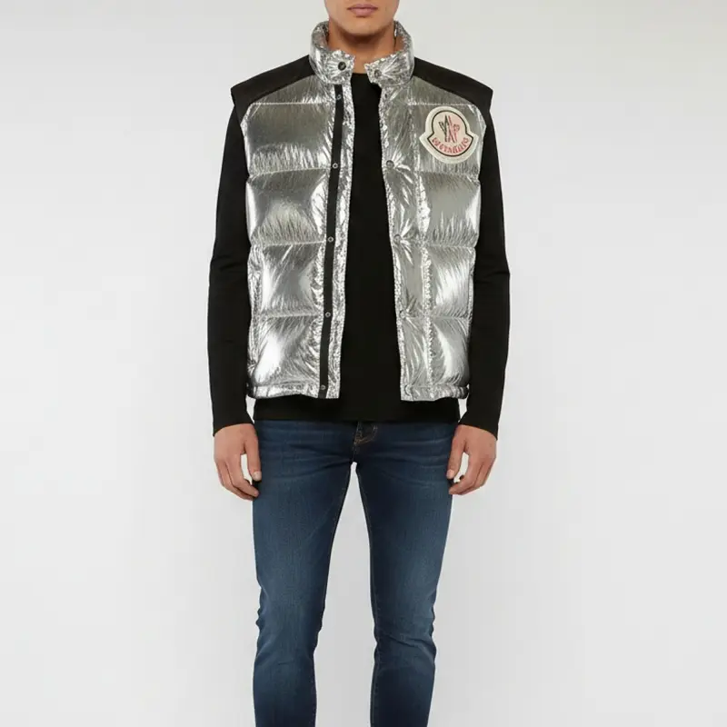 Moncler x Palm Angels Metallic Silver Synthetic Exen Gilet Puffer Vest M