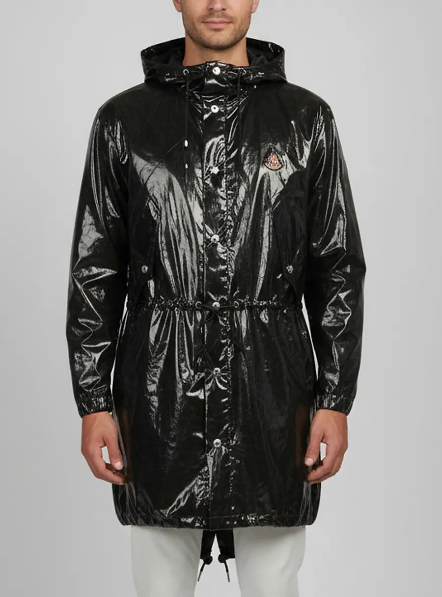 Moncler X Palm Angels Black Synthetic Sid Hooded Raincoat M