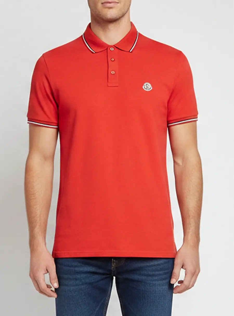 Moncler Red Piqué Knit Maglia Polo Manica Corta T-Shirt L