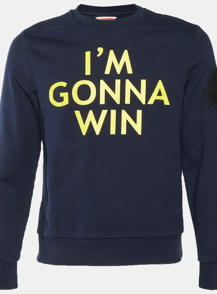 Moncler Navy Blue Slogan Print Cotton Fleece Crewneck Sweatshirt M