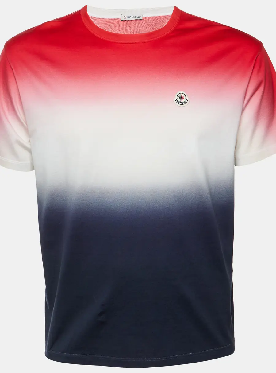 Moncler Red/Navy Blue Ombre Print Cotton Crew Neck T-Shirt S