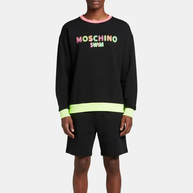 Moschino Swim Black Logo Print Cotton Jersey Crewneck Sweatshirt L