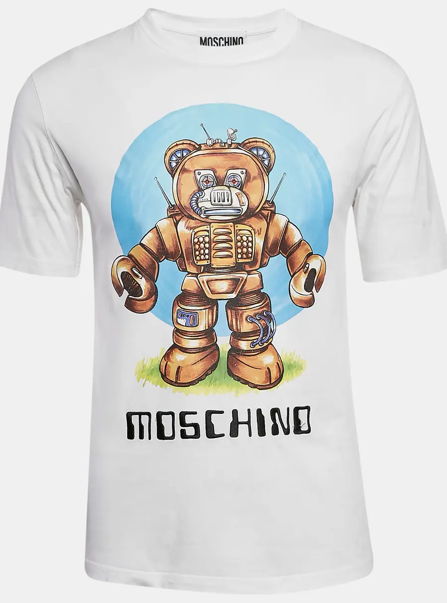 Moschino Couture White Cotton Robotic Teddy Print T-Shirt XS