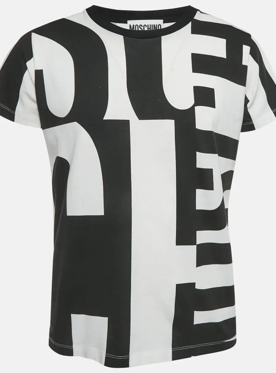 Moschino Couture Black / White All Over Logo Print Cotton T-Shirt M