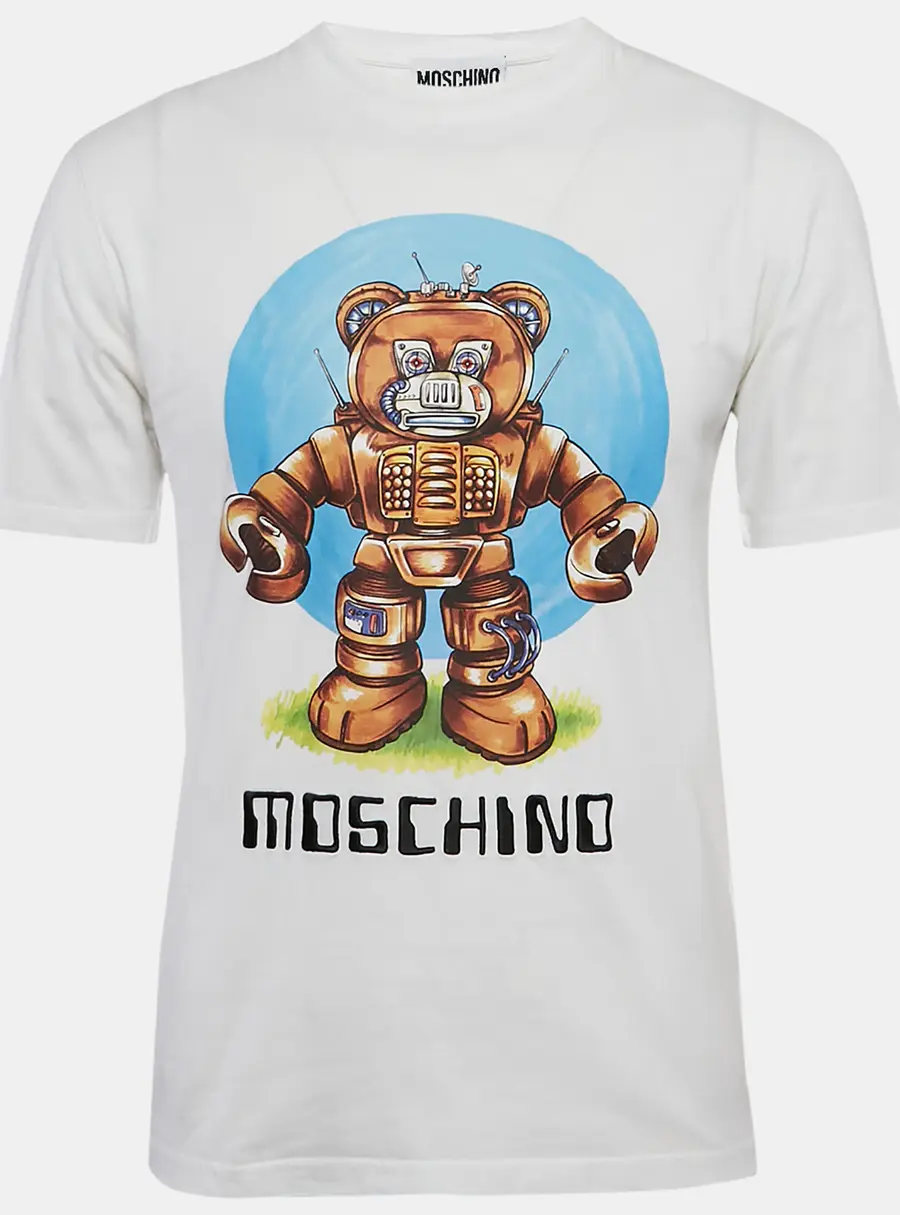 Moschino Couture White Robot Teddy Print Cotton Crew Neck T-Shirt S