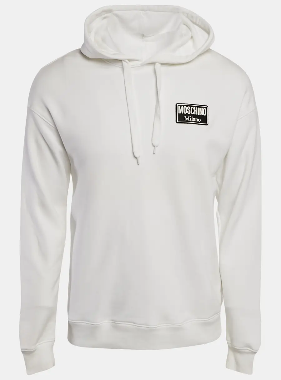 Moschino Couture White Logo Applique Detail Cotton Hooded Sweatshirt XS