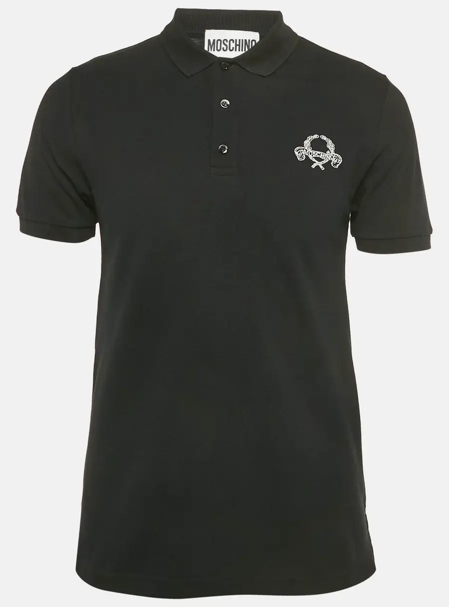 Moschino Couture Black Embroidered Cotton Polo T-Shirt S