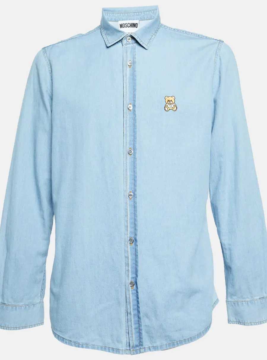 Moschino Couture Blue Chambray Teddy Patch Shirt XL