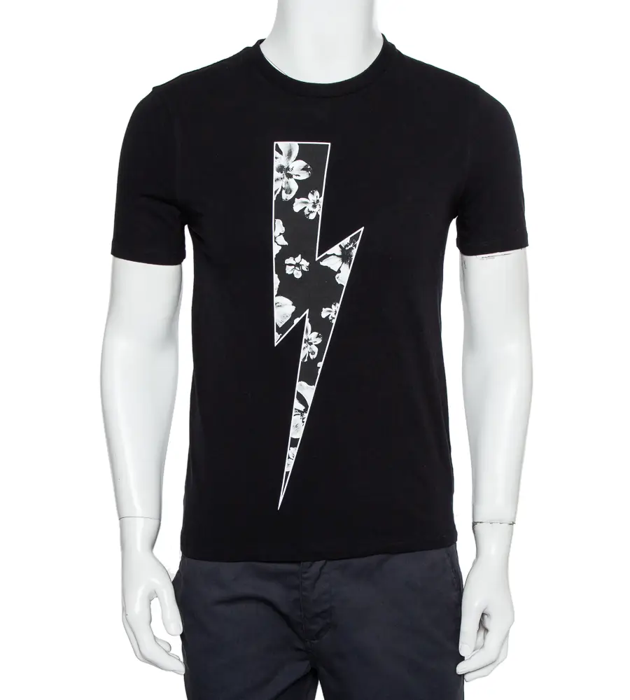 Neil Barrett Black Floral Bolt Printed Crewneck T-Shirt S