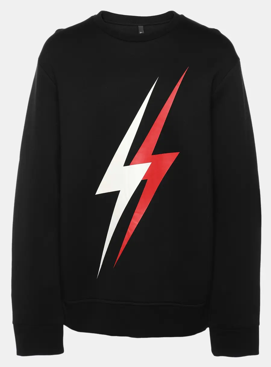 Neil Barrett Black Neoprene 3D Lightning Bolt Print Sweatshirt XXL