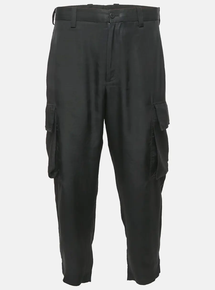 Neil Barrett Black Gabardine Loose Fireman Cargo Trousers XL