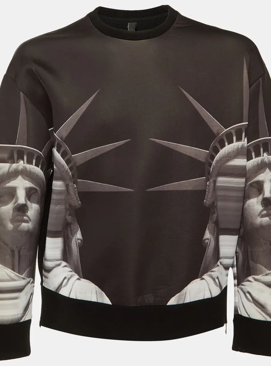Neil Barrett Black Statue of Liberty Knit Oversize Bomber Fit Sweatshirt M