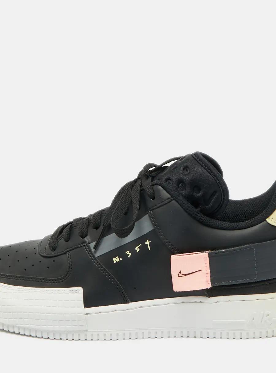 Nike Air Force 1 Size 45.5 Black Leather, Mesh and Neoprene Low Top Sneakers