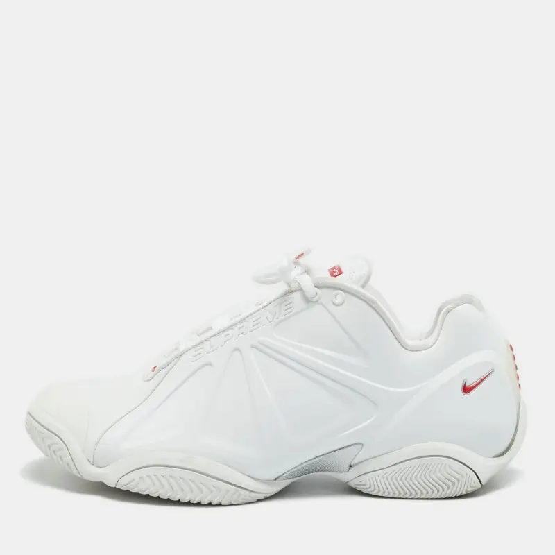 Nike x Supreme Air Zoom Courtposite Size 42.5 White Faux Leather and Rubber Low Top Sneakers