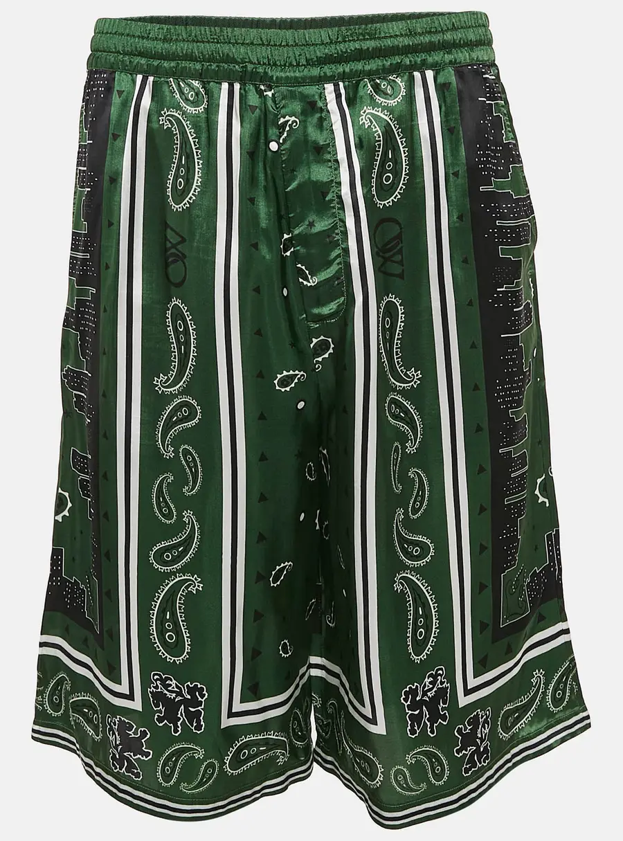Off-White Green Bandana Print Satin Bermuda Shorts M