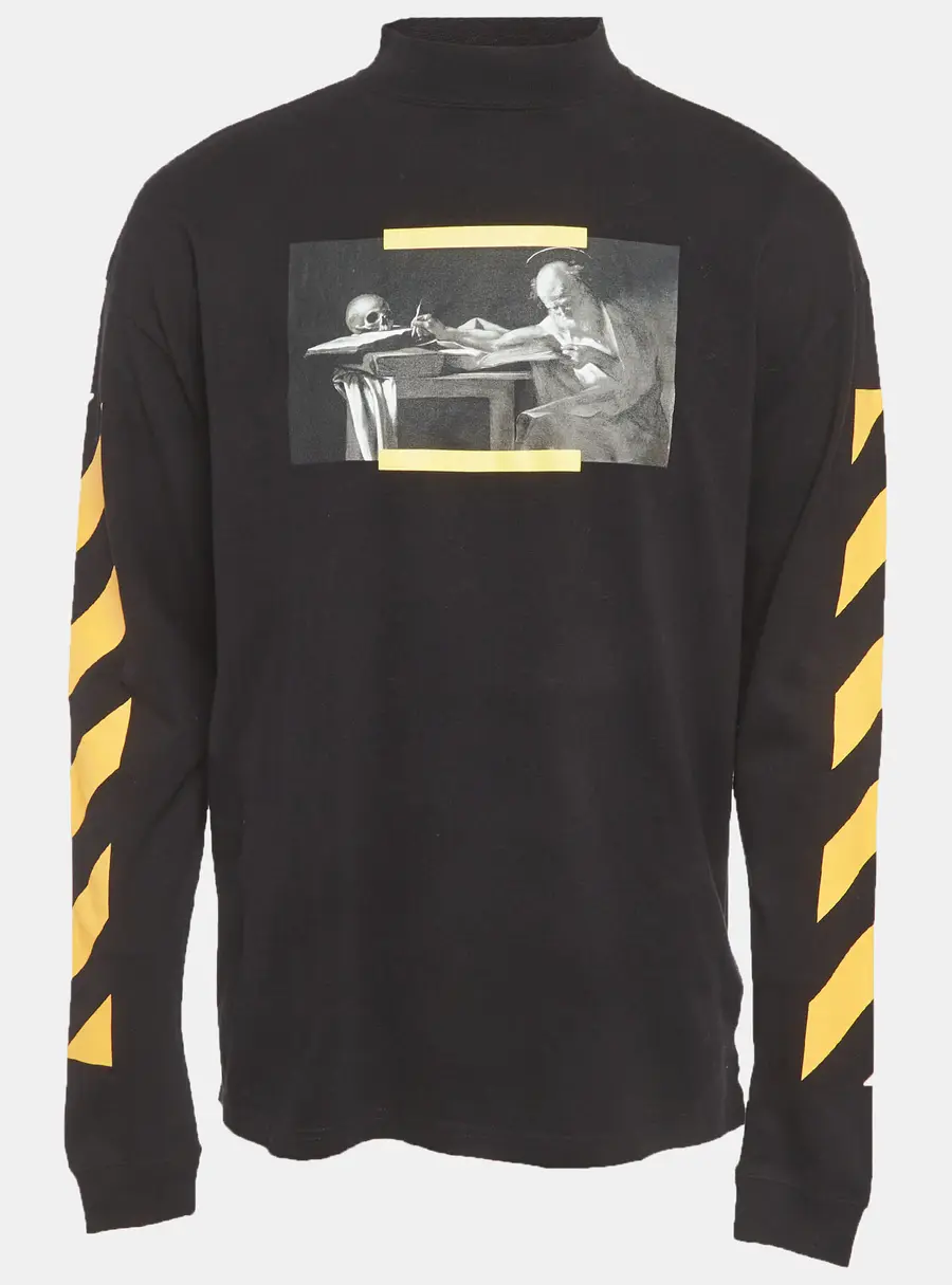 Off-White Black Caravaggio Painting Cotton Mock Neck Long Sleeve T-Shirt XS