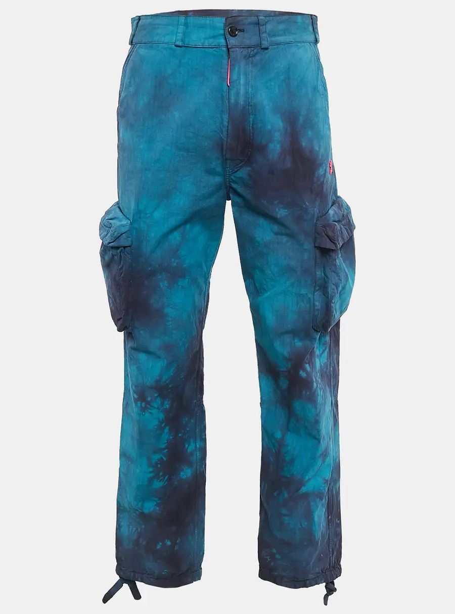 Off-White Blue Tie-Dyed Cotton Cargo Pants S