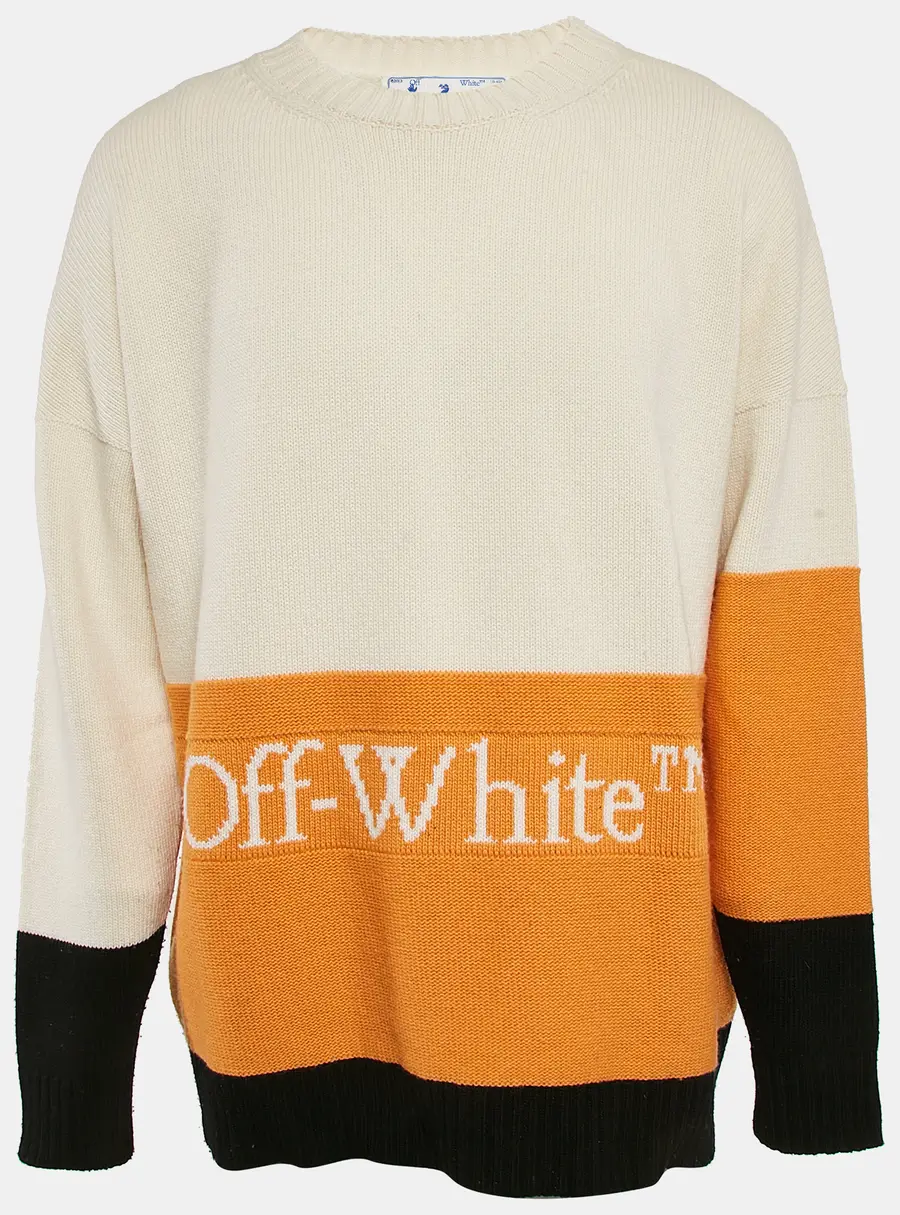 Off-White Multicolor Wool Crew Neck Color-Block Sweater XL