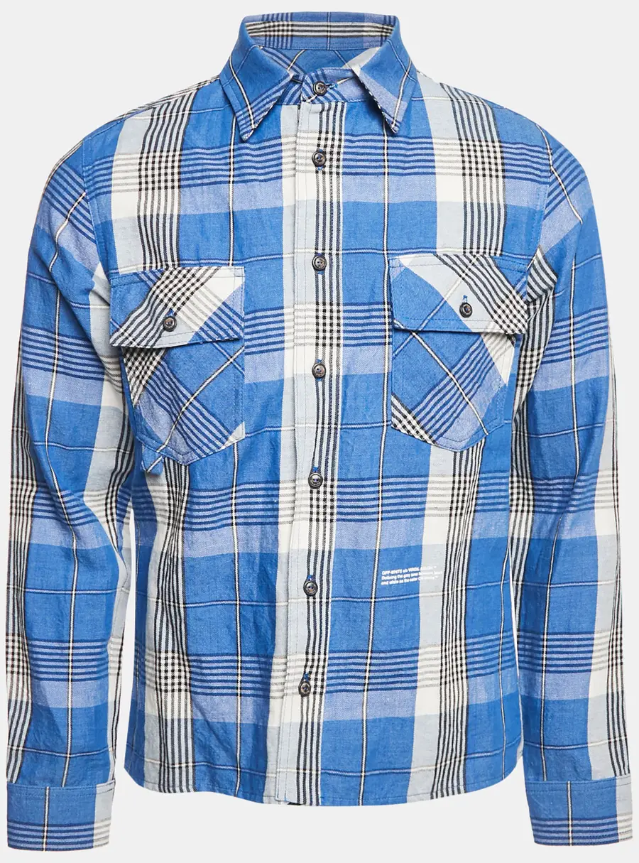 Off-White Blue Checks Linen Blend Long Sleeve Shirt XS