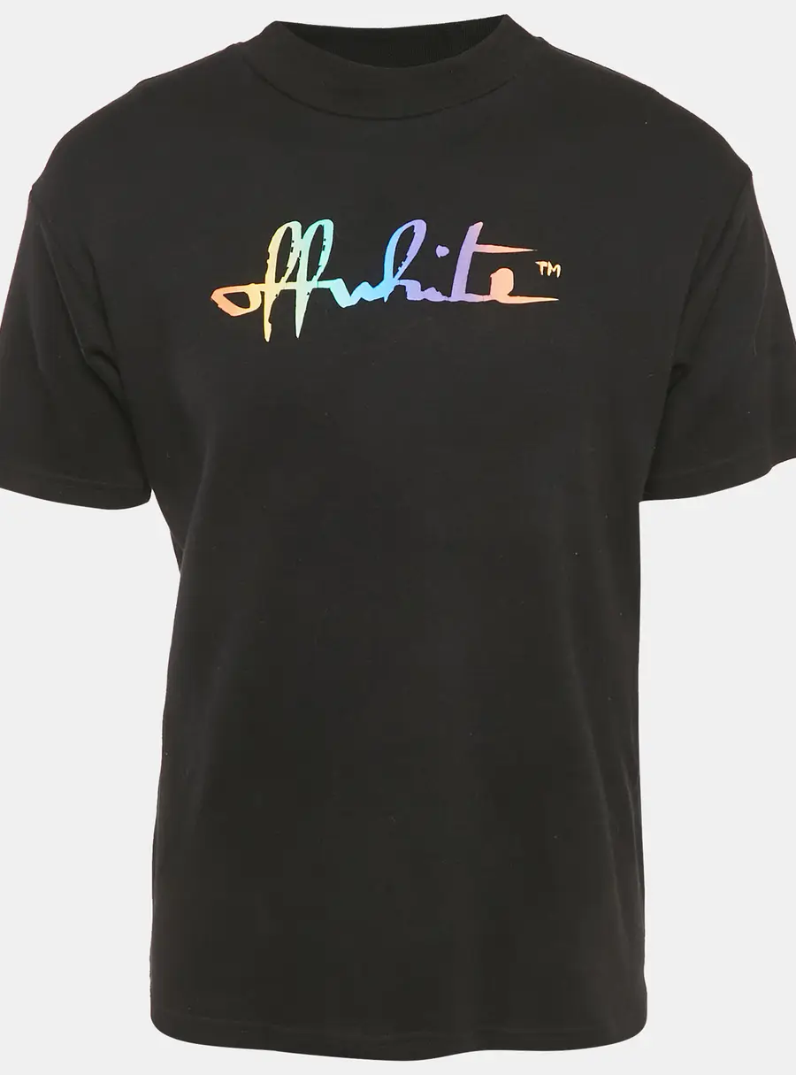 Off-White Black Painted Logo Cotton Crew Neck T-Shirt XS
