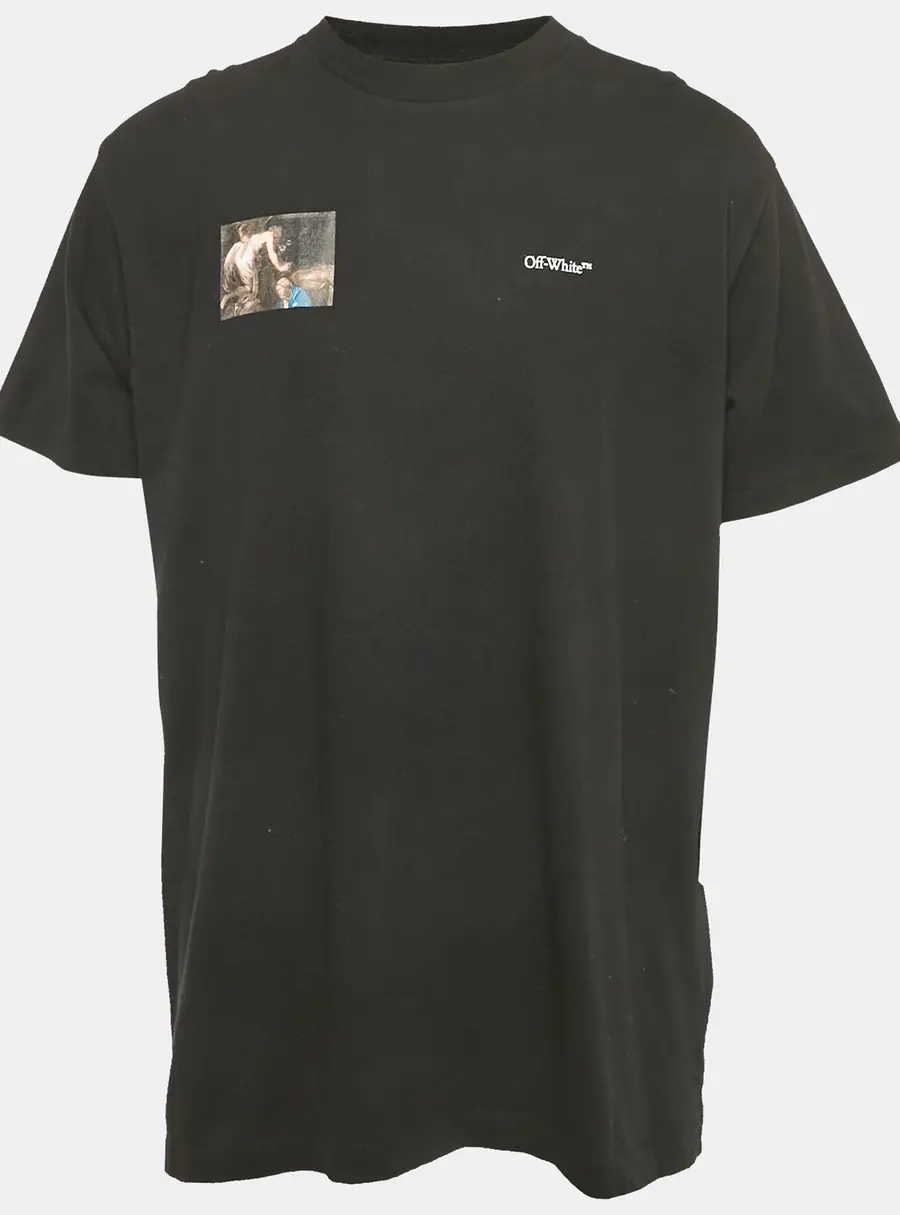 Off-White Black Logo Print Cotton Crew Neck Oversized T-Shirt XS