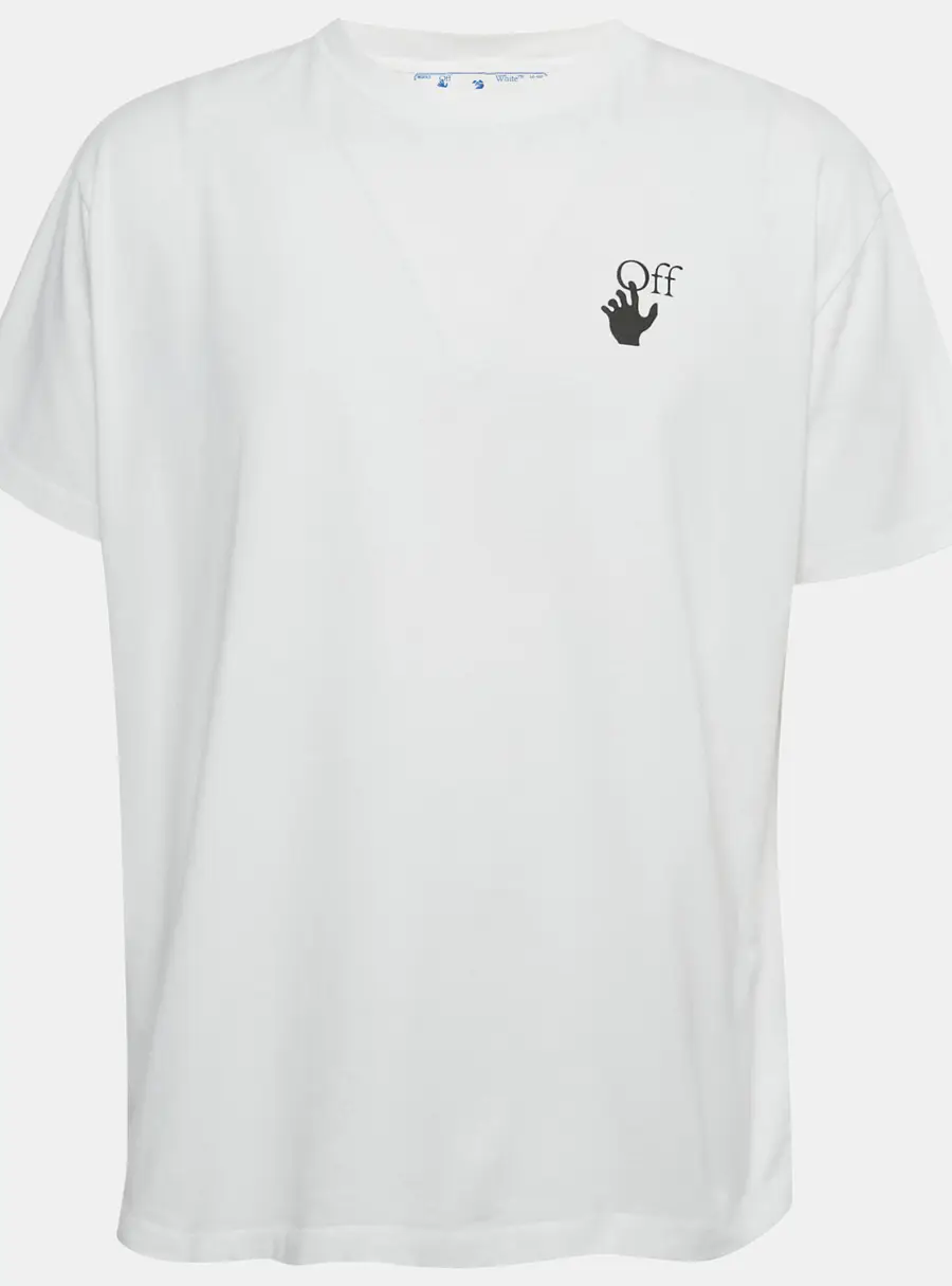 Off-White White Logo Print Cotton Crew Neck Oversized T-Shirt S