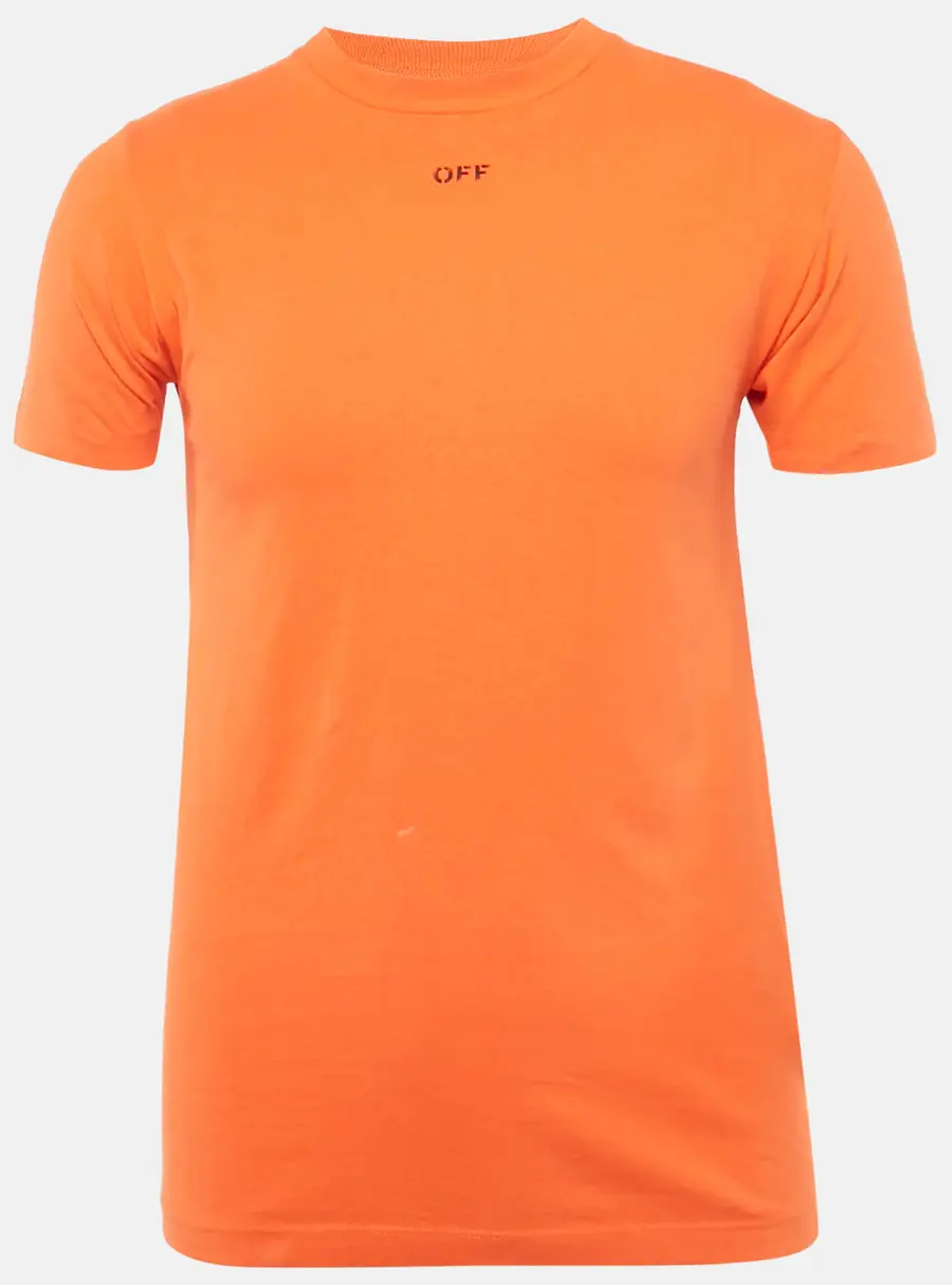 Off-White Orange Logo Print Cotton Crew Neck T-Shirt XXS