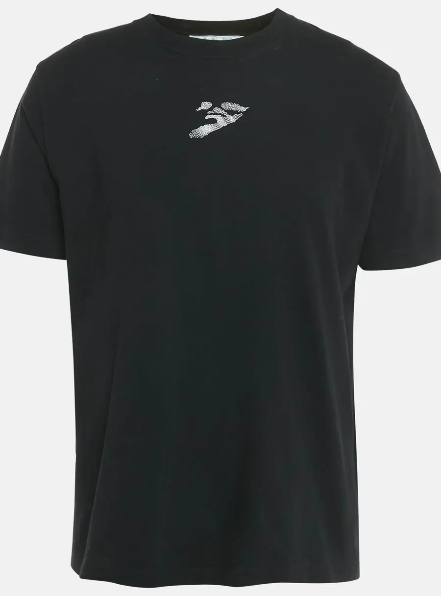 Off-White Black Logo Embroidered Cotton Crewneck T-Shirt L