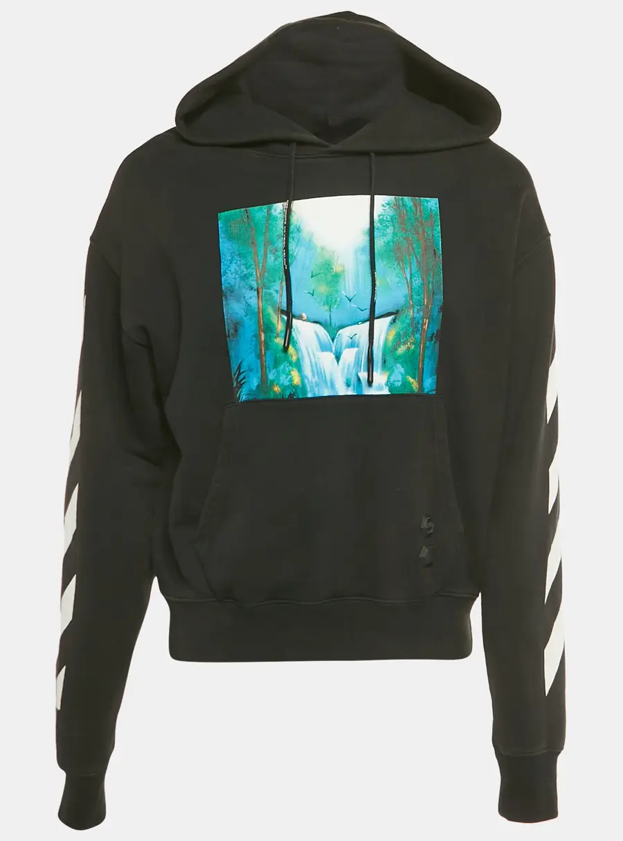 Off-White Black Waterfall Print Cotton Hooded Sweatshirt S