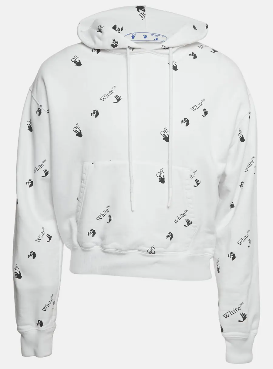 Off-White White Logo Print Cotton Hoodie S