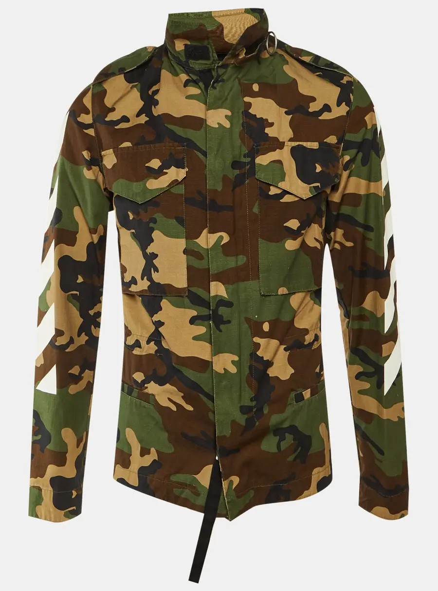 Off-White Green Camo Print Cotton Hooded Field Jacket XXS