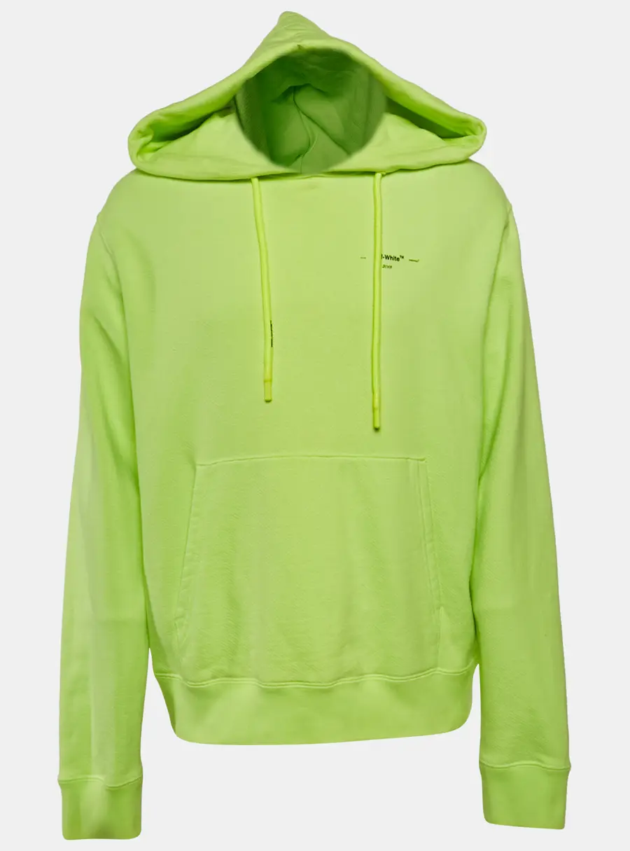 Off-White Neon Green Tape Embroidered Cotton Hoodie XL