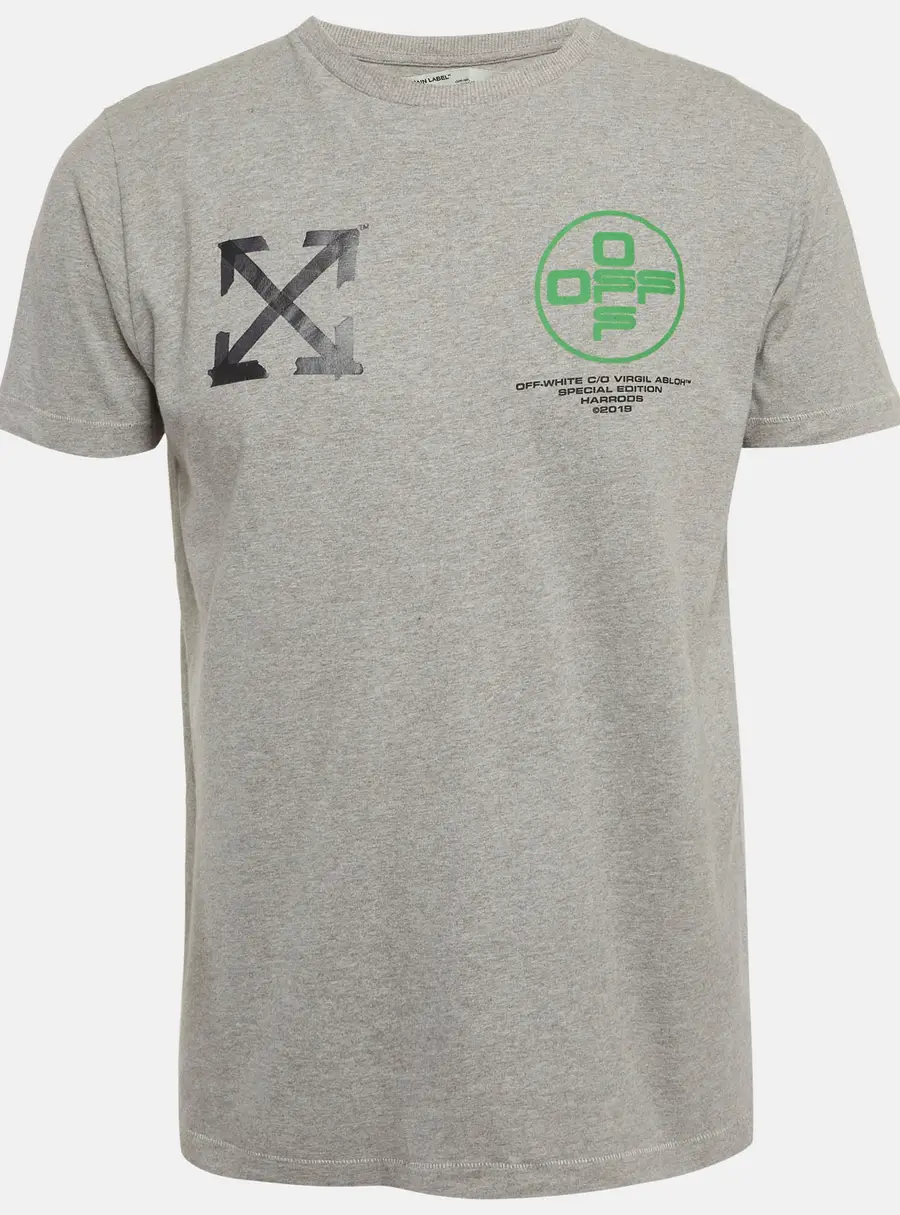 Off-White Grey Print Cotton Half Sleeve T-Shirt S