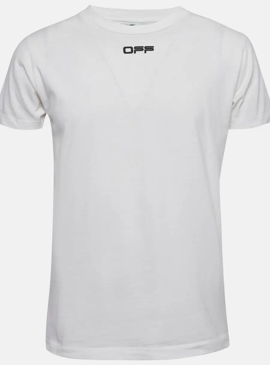 Off-White White Print Cotton Half Sleeve T-Shirt S