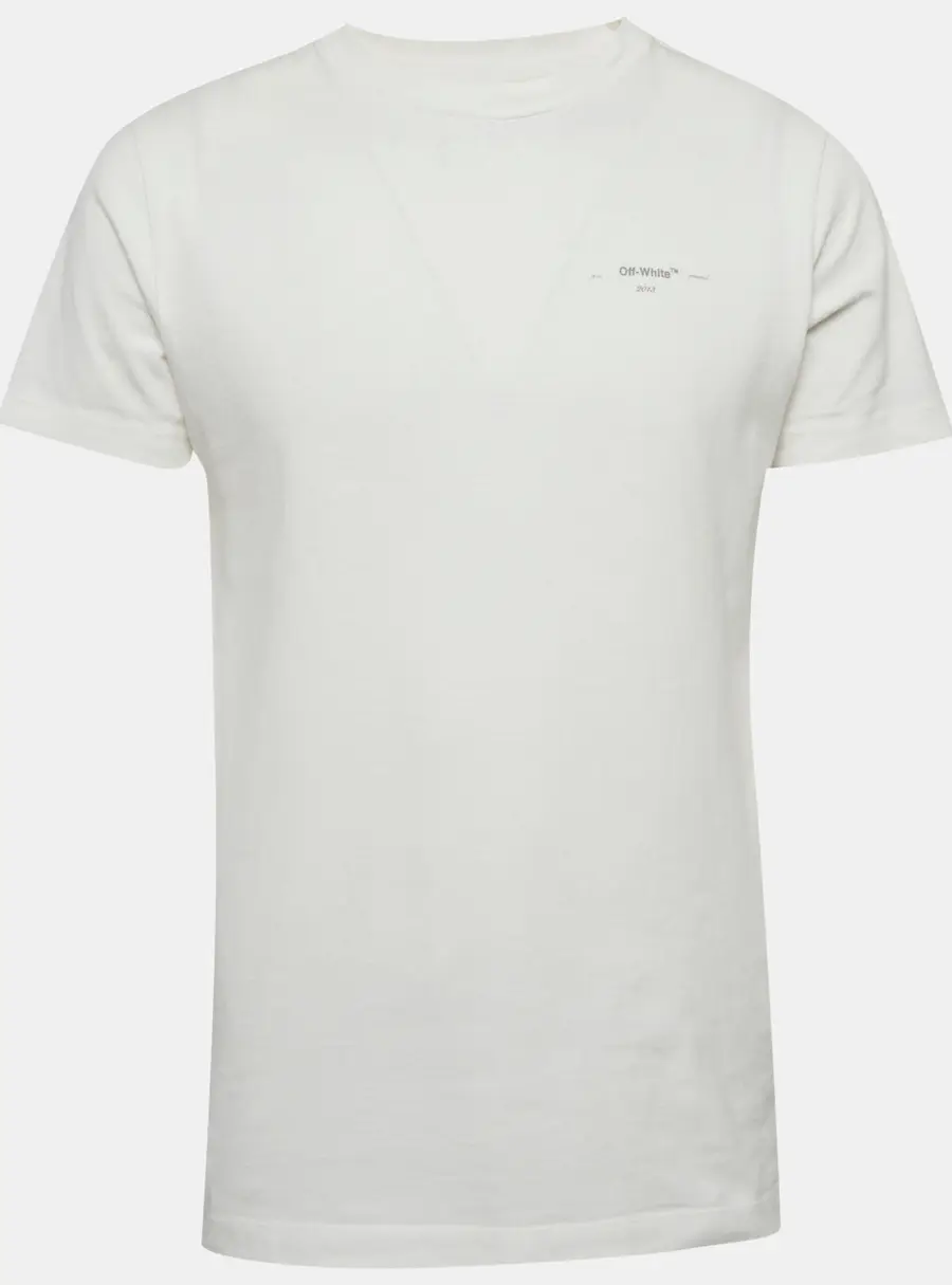 Off-White White Logo Print Cotton Crew Neck T-Shirt S