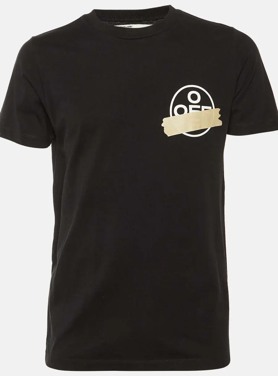 Off-White Black Logo tape Printed Cotton Knit T-Shirt S